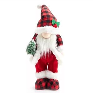 NWT 18” Red & Black Buffalo Check Holiday Santa  Gnome Decoration w/